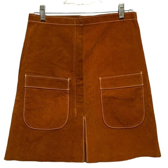Jessica Tower Fashions California Dresses & Skirts - Vintage 60's-70's Sz 11 Brown A-line Suede Leather Skirt W/Pockets Hippie Boho